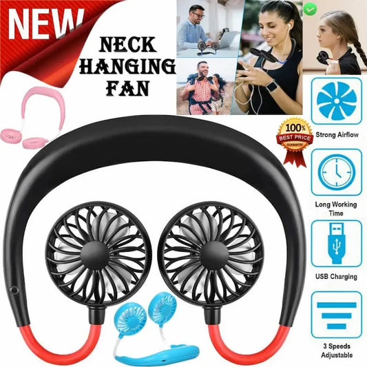 Emart™ USB Rechargeable Neck Hanging Fan – Hands-Free, Portable, 3-Speed Cooling
