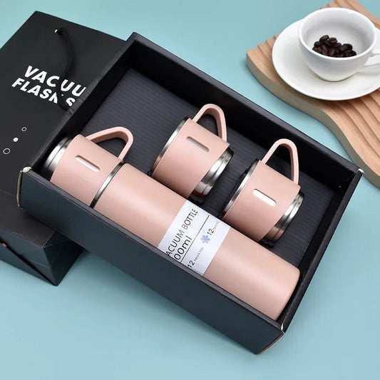 Emart™ 500ML Stainless Steel Thermos Gift Set – Insulated Vacuum Flask with Couple Cups for Office & Outdoor Use
