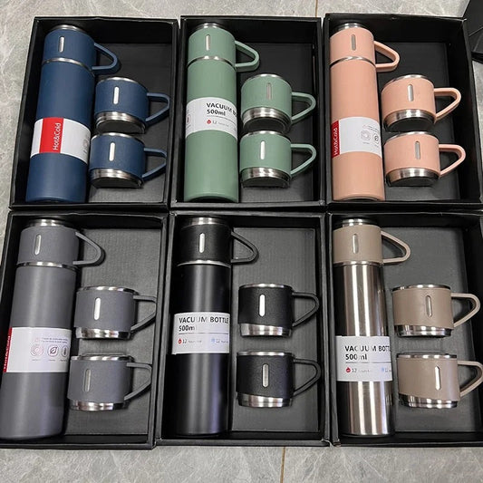 Emart™ 500ML Stainless Steel Thermos Gift Set – Insulated Vacuum Flask with Couple Cups for Office & Outdoor Use