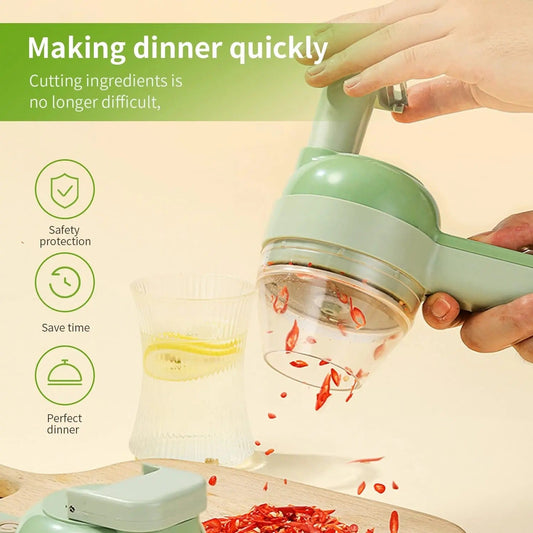 Emart™4 In 1 Vegetable Cutter Multifunctional Handheld Electric Wireless Chop Garlic Mash Minced Slice Onion Cutting Cooking Gadget