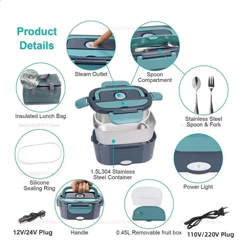 Emart™1.5L 60W Electric Lunch Box Food Warmer Portable Food Heater for office traveling Or Home
