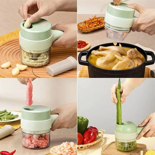 Emart™4 In 1 Vegetable Cutter Multifunctional Handheld Electric Wireless Chop Garlic Mash Minced Slice Onion Cutting Cooking Gadget