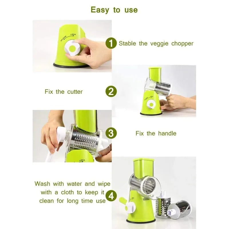 Manual Rotary Cheese Grater & Vegetable Cutter – Multifunctional Potato Slicer, Mandoline Chopper & Shredder