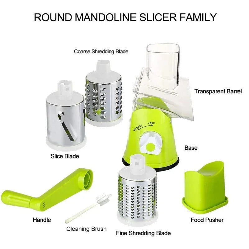 Manual Rotary Cheese Grater & Vegetable Cutter – Multifunctional Potato Slicer, Mandoline Chopper & Shredder